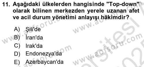 Afet Yönetimi 2 Dersi 2024 - 2025 Yılı Yaz Okulu Sınav Soruları 11. Soru