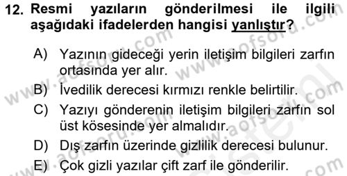 Kalem Mevzuatı Dersi 2015 - 2016 Yılı (Vize) Ara Sınav Soruları 12. Soru