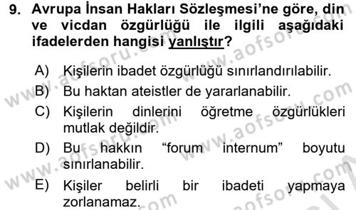 İnsan Hakları Ve Kamu Özgürlükleri Dersi 2015 - 2016 Yılı (Final) Dönem Sonu Sınav Soruları 9. Soru