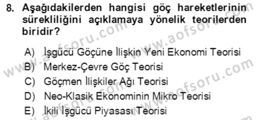 Göç Ve Göçmen Sorunları Dersi 2019 - 2020 Yılı (Vize) Ara Sınav Soruları 8. Soru