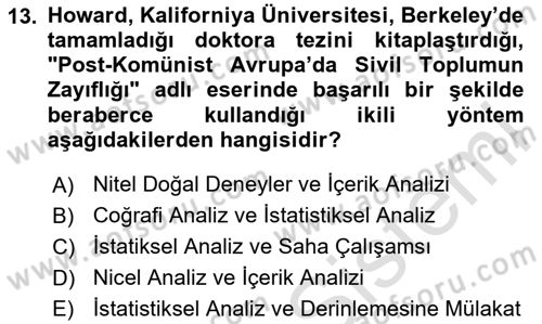 Uluslararası İlişkilerde Araştırma Yöntemleri Dersi 2023 - 2024 Yılı (Final) Dönem Sonu Sınav Soruları 13. Soru