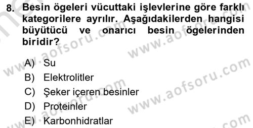 Beslenmenin Temel İlkeleri Dersi 2024 - 2025 Yılı (Vize) Ara Sınav Soruları 8. Soru