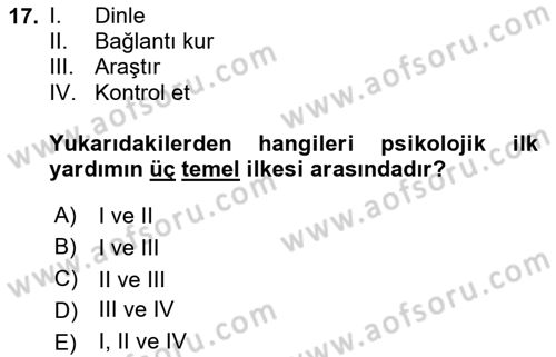 Afet Psikolojisi ve Sosyolojisi Dersi 2024 - 2025 Yılı (Vize) Ara Sınav Soruları 17. Soru