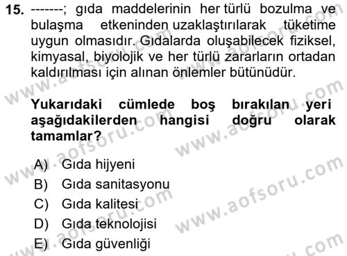 Yiyecek Ve İçecek İşletmeciliği Dersi 2022 - 2023 Yılı (Vize) Ara Sınav Soruları 15. Soru