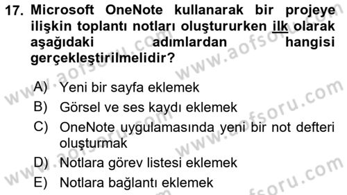 Büro Teknolojileri Dersi 2024 - 2025 Yılı (Vize) Ara Sınav Soruları 17. Soru