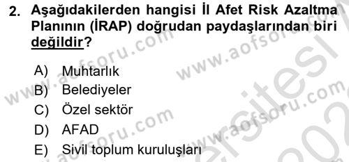 Temel Afet Bilgisi Dersi 2022 - 2023 Yılı (Vize) Ara Sınav Soruları 2. Soru