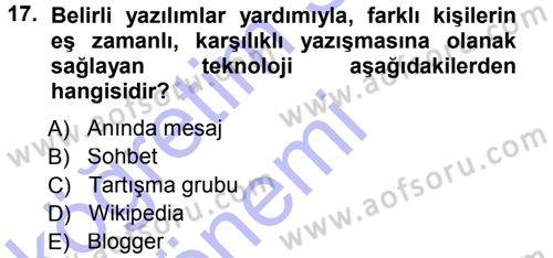Büro Teknolojileri Dersi 2014 - 2015 Yılı (Vize) Ara Sınav Soruları 17. Soru