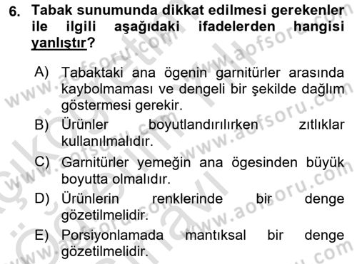 Gastronominin Temelleri Dersi 2020 - 2021 Yılı Yaz Okulu Sınav Soruları 6. Soru