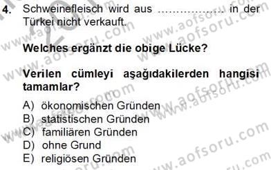 Turizm İçin Almanca 2 Dersi 2013 - 2014 Yılı Tek Ders Sınav Soruları 4. Soru