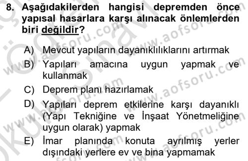 Arama Kurtarma Bilgisi ve Etik Değerler Dersi 2021 - 2022 Yılı Yaz Okulu Sınav Soruları 8. Soru