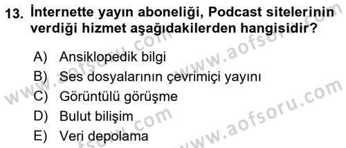 Büro Teknolojileri Dersi 2021 - 2022 Yılı (Vize) Ara Sınav Soruları 13. Soru