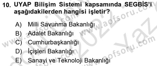 Mesleki Bilgisayar Ve Uyap Dersi 2022 - 2023 Yılı Yaz Okulu Sınav Soruları 10. Soru