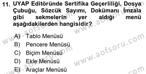 Ulusal Yargı Ağı Projesi 1 Dersi 2017 - 2018 Yılı (Vize) Ara Sınav Soruları 11. Soru