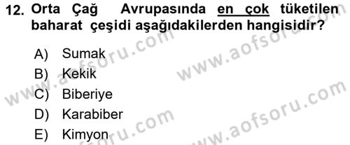 Gastronomi Tarihi Dersi 2015 - 2016 Yılı (Final) Dönem Sonu Sınav Soruları 12. Soru