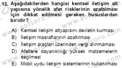 Afet Risk Azaltma Politikaları Dersi 2019 - 2020 Yılı (Vize) Ara Sınav Soruları 13. Soru