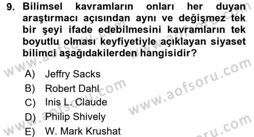 Uluslararası İlişkilerde Araştırma Yöntemleri Dersi 2016 - 2017 Yılı (Vize) Ara Sınav Soruları 9. Soru
