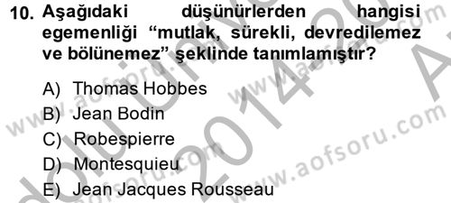 İnsan Hakları Ve Kamu Özgürlükleri Dersi 2014 - 2015 Yılı (Vize) Ara Sınav Soruları 10. Soru