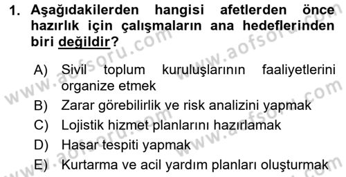 Arama Kurtarma Bilgisi ve Etik Değerler Dersi 2021 - 2022 Yılı (Vize) Ara Sınav Soruları 1. Soru