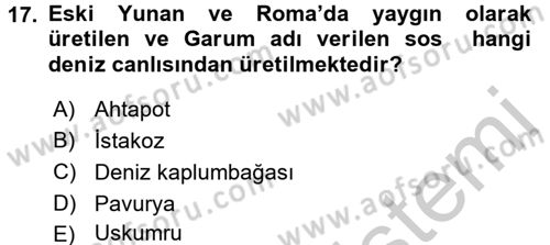 Gastronomi Tarihi Dersi 2016 - 2017 Yılı (Vize) Ara Sınav Soruları 17. Soru