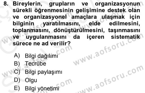 Büro Teknolojileri Dersi 2017 - 2018 Yılı (Final) Dönem Sonu Sınav Soruları 8. Soru