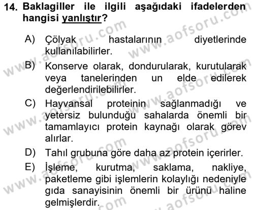 Gıda Coğrafyası Dersi 2017 - 2018 Yılı (Vize) Ara Sınav Soruları 14. Soru