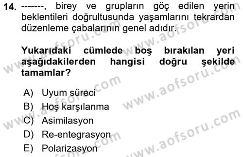 Göç Ve Göçmen Sorunları Dersi 2021 - 2022 Yılı Yaz Okulu Sınav Soruları 14. Soru