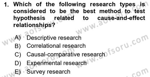 Research Methods Dersi 2024 - 2025 Yılı Yaz Okulu Sınav Soruları 1. Soru