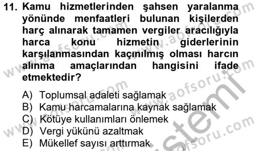 Damga Vergisi Ve Harçlar Bilgisi Dersi 2012 - 2013 Yılı (Vize) Ara Sınav Soruları 11. Soru