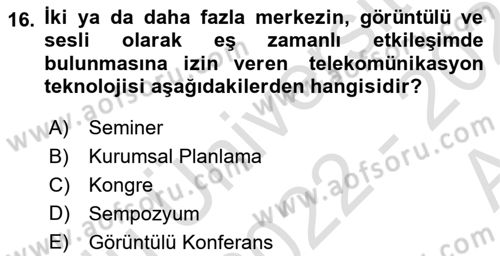 Büro Teknolojileri Dersi 2022 - 2023 Yılı (Vize) Ara Sınav Soruları 16. Soru