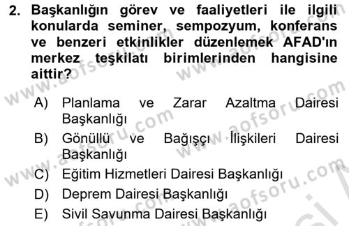 Afet Risk Azaltma Politikaları Dersi 2022 - 2023 Yılı (Final) Dönem Sonu Sınav Soruları 2. Soru