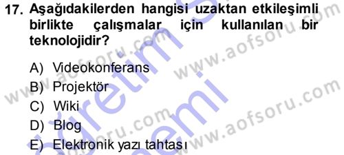 Büro Teknolojileri Dersi 2013 - 2014 Yılı (Vize) Ara Sınav Soruları 17. Soru