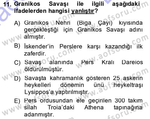 Anadolu Arkeolojisi Dersi 2013 - 2014 Yılı (Final) Dönem Sonu Sınav Soruları 11. Soru