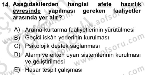 Afet Yönetimi 1 Dersi 2022 - 2023 Yılı Yaz Okulu Sınav Soruları 14. Soru