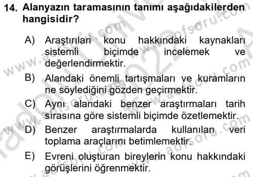 Sosyal Bilimlerde Araştırma Yöntemleri Dersi 2022 - 2023 Yılı (Vize) Ara Sınav Soruları 14. Soru