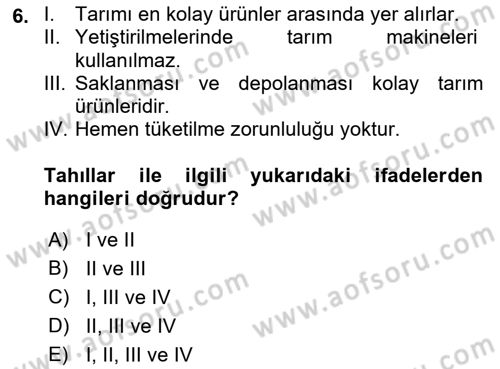 Gıda Coğrafyası Dersi 2018 - 2019 Yılı (Vize) Ara Sınav Soruları 6. Soru