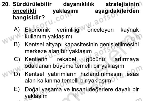 Sürdürülebilir Kentsel Dayanıklılık Dersi 2025 - 2026 Yılı (Vize) Ara Sınav Soruları 20. Soru