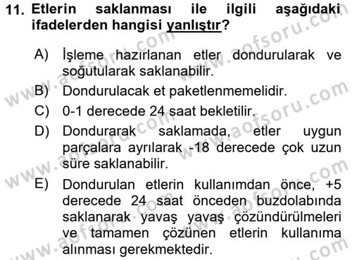 Temel Mutfak Teknikleri Dersi 2017 - 2018 Yılı (Vize) Ara Sınav Soruları 11. Soru