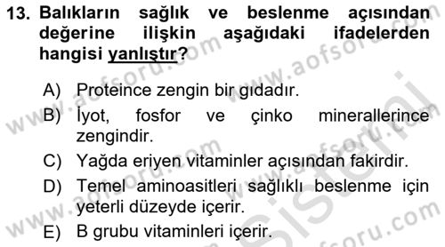Gıda Coğrafyası Dersi 2023 - 2024 Yılı (Final) Dönem Sonu Sınav Soruları 13. Soru
