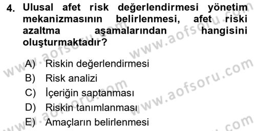 Afet Risk Azaltma Politikaları Dersi 2022 - 2023 Yılı (Vize) Ara Sınav Soruları 4. Soru