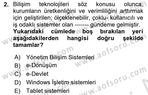 Mesleki Bilgisayar Ve Uyap Dersi 2022 - 2023 Yılı Yaz Okulu Sınav Soruları 2. Soru