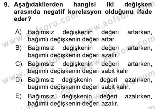 Veri Analizi Ve Değerlendirme Dersi 2023 - 2024 Yılı (Vize) Ara Sınav Soruları 9. Soru