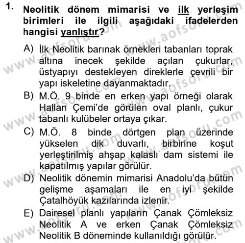 Anadolu Arkeolojisi Dersi 2013 - 2014 Yılı (Vize) Ara Sınav Soruları 1. Soru