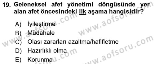 Kent, Planlama ve Afet Risk Yönetimi Dersi 2022 - 2023 Yılı Yaz Okulu Sınav Soruları 19. Soru