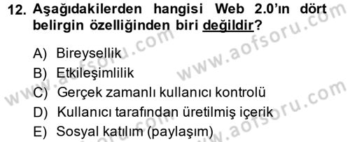 Büro Teknolojileri Dersi 2014 - 2015 Yılı (Vize) Ara Sınav Soruları 12. Soru