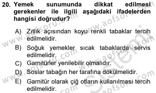 Gastronominin Temelleri Dersi 2021 - 2022 Yılı (Vize) Ara Sınav Soruları 20. Soru