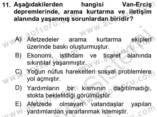 Afet Risk Azaltma Politikaları Dersi 2021 - 2022 Yılı (Final) Dönem Sonu Sınav Soruları 11. Soru