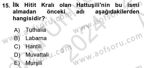 Anadolu Arkeolojisi Dersi 2024 - 2025 Yılı (Vize) Ara Sınav Soruları 15. Soru