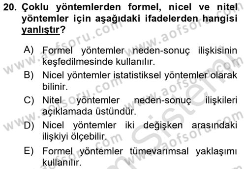 Uluslararası İlişkilerde Araştırma Yöntemleri Dersi 2023 - 2024 Yılı Yaz Okulu Sınav Soruları 20. Soru