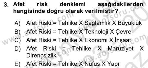 Afet Yönetimi 1 Dersi 2023 - 2024 Yılı Yaz Okulu Sınav Soruları 3. Soru