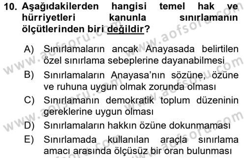 İnsan Hakları Ve Kamu Özgürlükleri Dersi 2016 - 2017 Yılı 3 Ders Sınav Soruları 10. Soru